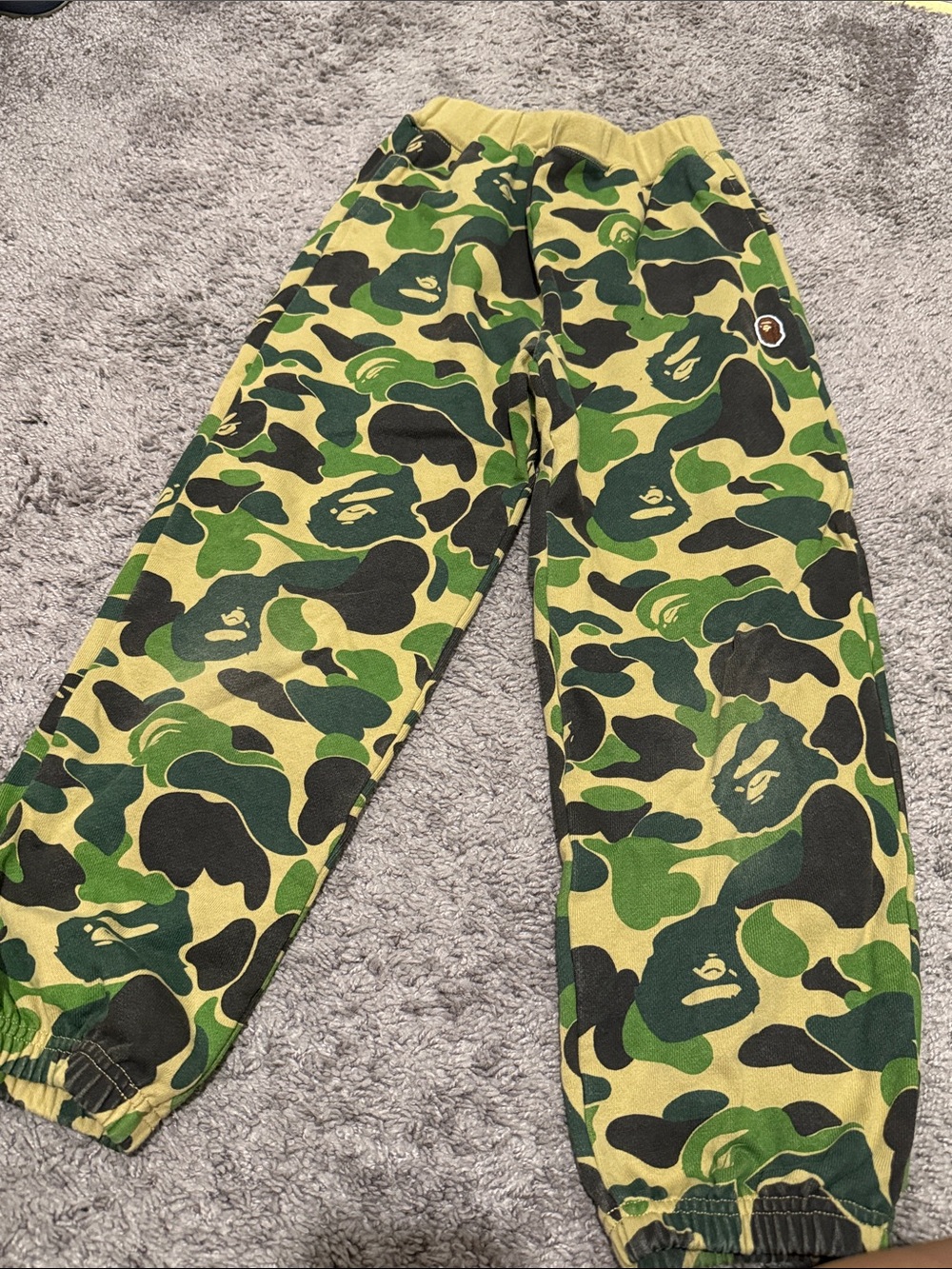Bape Kids Camo Sweatpants in Green, Black, Yellow